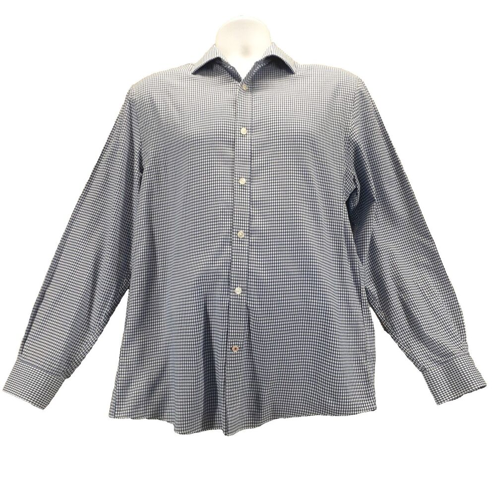 Tommy Hilfiger Men Sz M Slim Fit Button Up Blue White Check Shirt Long Sleeve